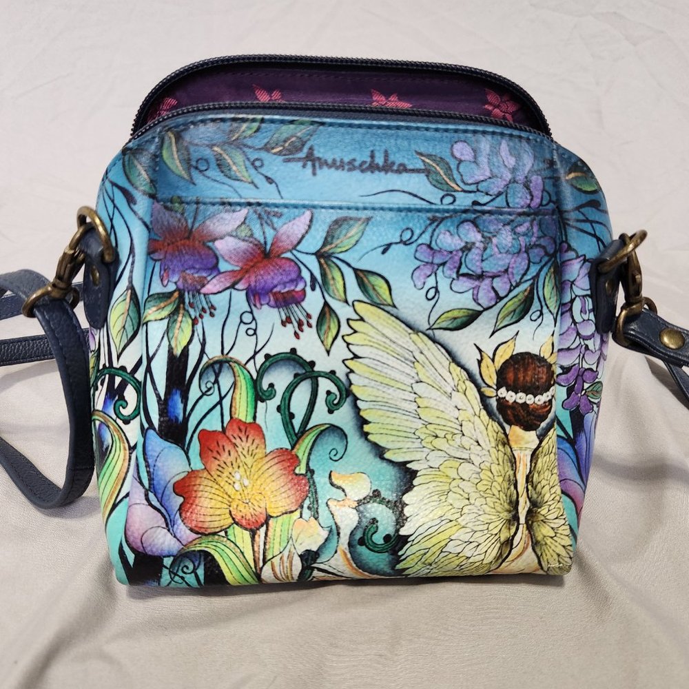 Anuschka "Enchanted Garden" Leather zip travel organizer